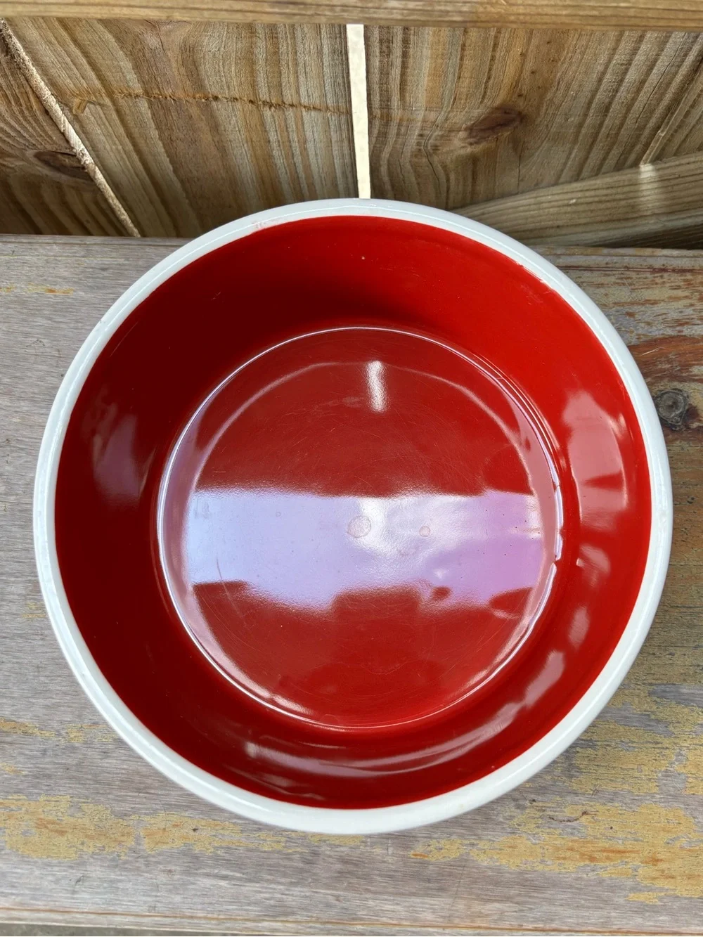 Rae Dunn Artisan Collection Red & White Drink Up Large Pet Water Bowl 8”